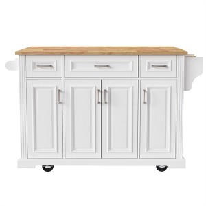 OUTSUPPLY Large Rolling Kitchen Island with Drop Leaf, Rubber Wood Top, Locking Wheels, Embossed Vintage Style Cart for Kitchen - 1 of 4