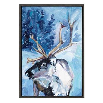 Kate & Laurel All Things Decor 23"x33" Sylvie Reindeer In Snow Wall Art by Rachel Christopoulos Gray Winter Christmas Reindeer