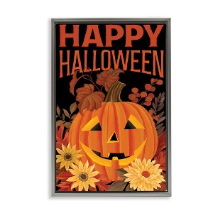 Stupell Industries Happy Halloween Floral Pumpkin Floating Frame Canvas Art - 1 of 4