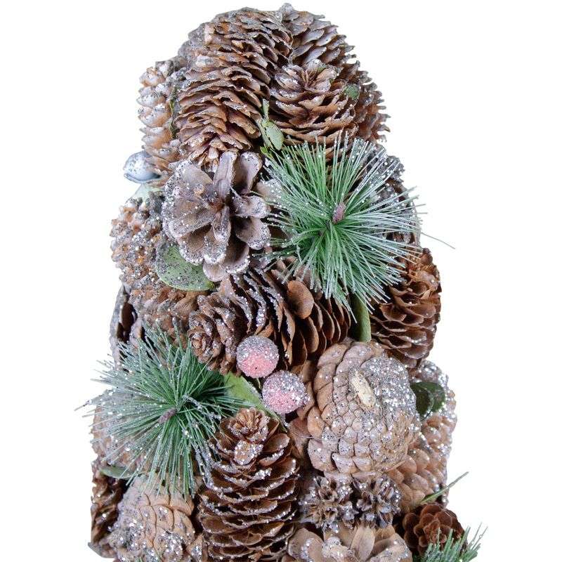 Northlight 16.5" Glittered Green and Brown Pinecone Berry Christmas Tree, 3 of 5