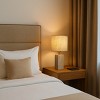 ALOADECOR 16'' Natural Modern Rectangular Small Travertine Stone Base Bedside Table Lamp with Beige Linen Shade for Bedroom Living Room - 4 of 4