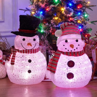 Lighted Christmas Snowman, 2 ft Winter Snowman Decorations with Built-in Lights, Black Hat, Scarf, Pre-Lit Outdoor Christmas Decor for Holiday Garden