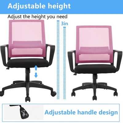 Pink Mesh Ergonomic Swivel Office Chair with Fixed Arms