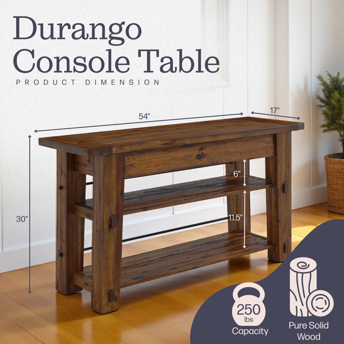 Durango Industrial Wood Console/Media Table: Sofa Table - Alaterre Furniture - thumbnail 6