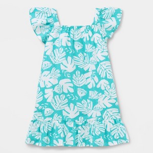 Toddler Girls' Adaptive Sleeveless Woven Floral Dress - Cat & Jack™ Turquoise Green - 1 of 4