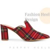 Perphy Pointed Toe Slip on Chunky Heels Houndstooth Slide Mules for Women - 4 of 4