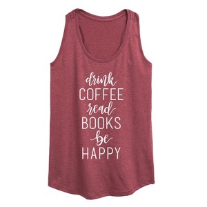 Women's - Instant Message - Drink Coffee Read Books be Happy Graphic Racerback Tank - 1 of 4