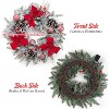 Christmas Wreath for Front Door, Pre-Lit Christmas Wreath, 24 In Xmas Door Wreath for Fireplace Wall Window, Indoor Outdoor Xmas Decor - 2 of 4