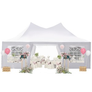 Outsunny Canopy Party Event Tent with 2 Pull-Back Doors, Column-Less Event Space, & Cathedral Windows, White - 1 of 4