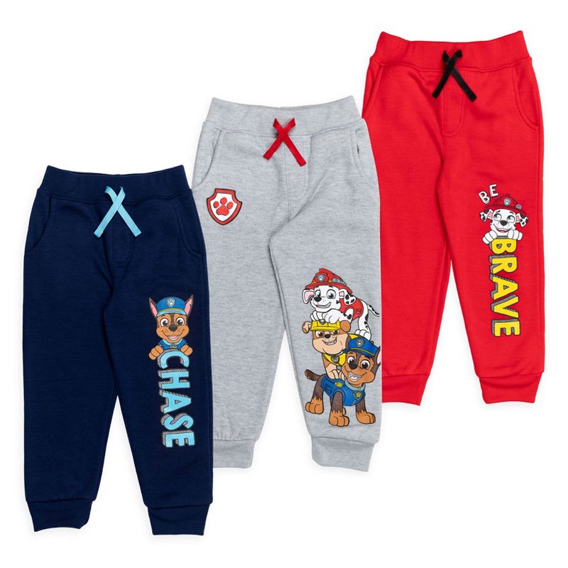 Paw Patrol Chase Rubble Marshall Fleece 3 Pack Pants Blue /Gray /Red, 1 of 10