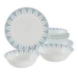 Gibson Piper Point 12 Piece Opal Glass Dinnerware Set in White With Red Accents