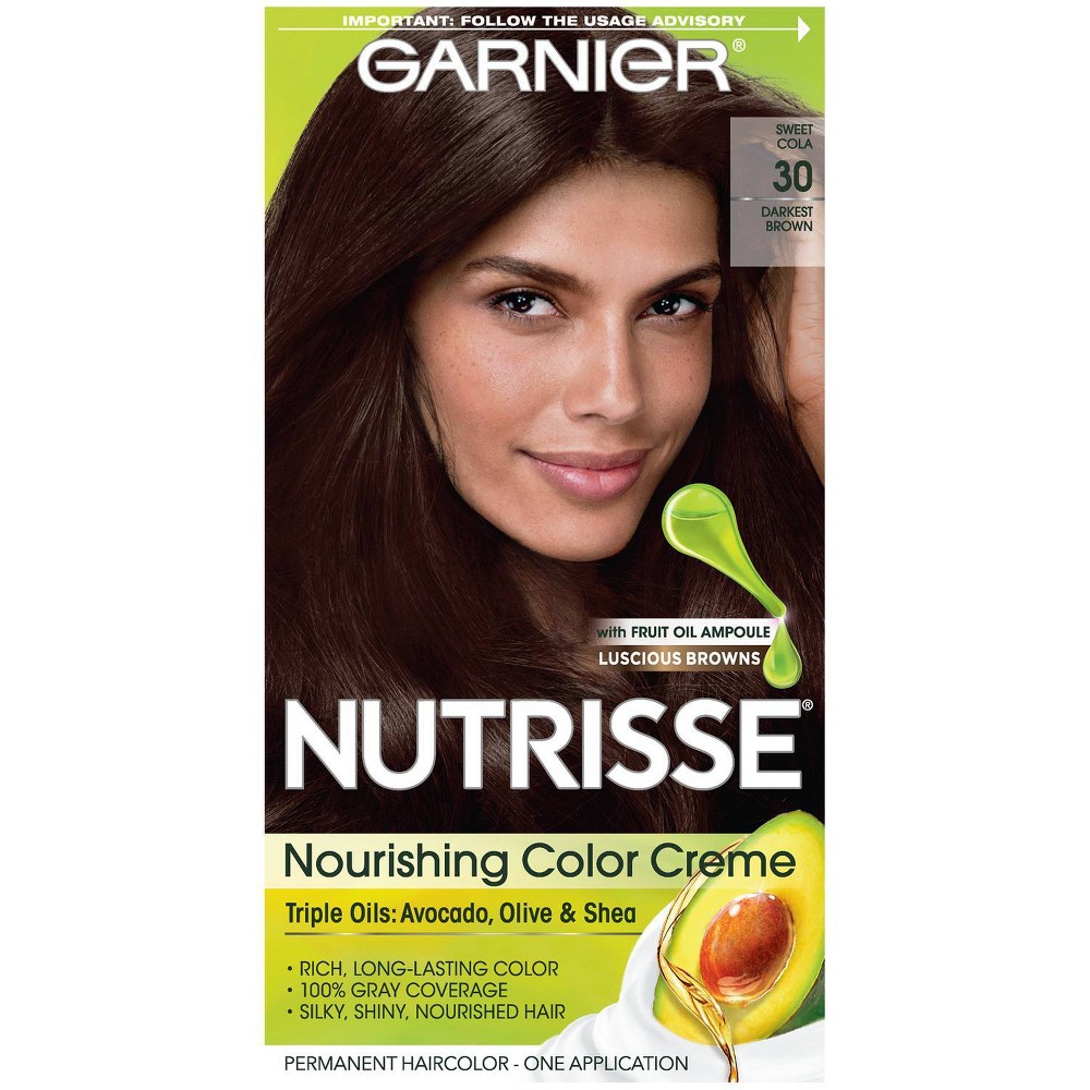 Garnier Nutrisse Nourishing Hair Color Creme, 30 Darkest Brown (Sweet Cola), 1 Kit