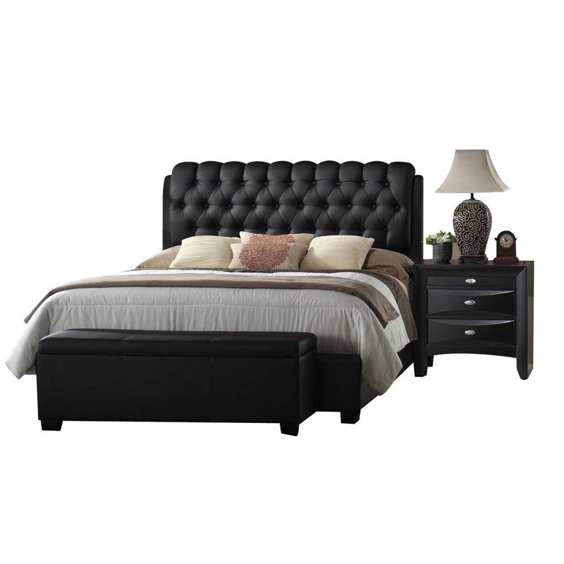 Queen Ireland II Bed Black Faux Leather - Acme Furniture, 1 of 7