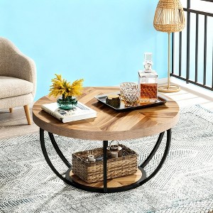 Gulches 31.7" Round Coffee Table, 2-Tier with Thick Engineered Wood Top (1.97") & Metal Frame, Scratch/Stain-Resistant, Easy Assembly - 1 of 4