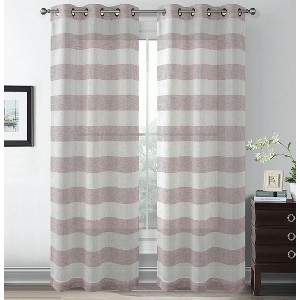 Kate Aurora Metallic Semi Sheer Rugby Striped Grommet Top Window Curtains - 1 of 4