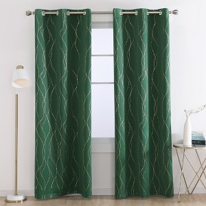 Deconovo Gold Wave Line and Dots Curtain Panel Pair(2 Panel) - 1 of 4