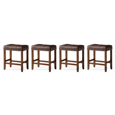 Carte: A La Carte Home Harper Backless Kitchen Stool in Vegan Leather Upholstered Seat, Set of 4