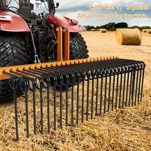 Garvee 60 Inch Pine Straw Rake, 26 Coil Spring with 3 Point Hitch Receiver Attachment Fit to Cat0 Cat 1 Tractors for Leaves Grass, Yellow - 1 of 4