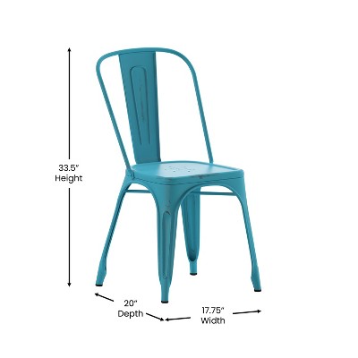 Blue Industrial Steel Armless Dining Chair with Tapered Legs