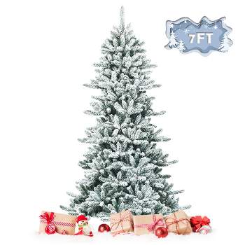 Tangkula 7ft Snow Flocked Fir Artificial Christmas Tree Hinged Decoration Pine Tree
