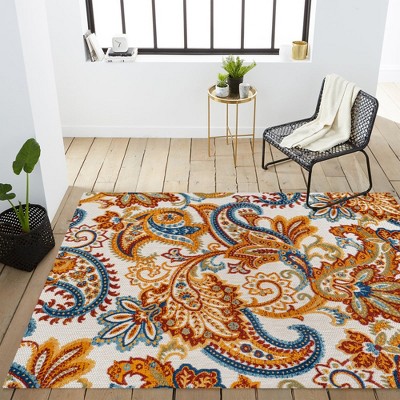 Paisley Orange and Multicolor Synthetic 4' x 6' Reversible Area Rug