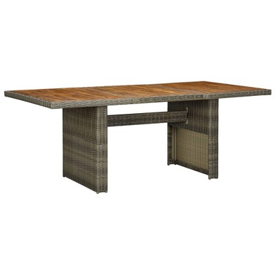 vidaXL Outdoor Patio Table with Poly Rattan and Solid Acacia Wood Top - Modern, Lightweight, Durable and Easy-Clean Design, Brown