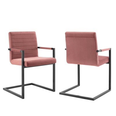 Modway Set of 2 Savory Dining Performance Velvet Armchairs Dusty Rose: Metal Legs, No Assembly Required, Modern Style