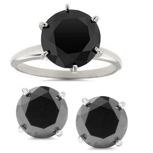 Pompeii3 5ct Black Diamond Solitaire Engagement Ring & Studs 14K White Gold - 1 of 4