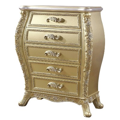 Gold 46" Glam Wood Composite 5-Drawer Chest with Felt Lined Drawers