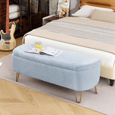 Modern Teddy Upholstered Storage Bench, End of Bed Ottoman with Hidden Compartment, Shoe Changing Stool for Bedroom & Living Room – Cuddlewood