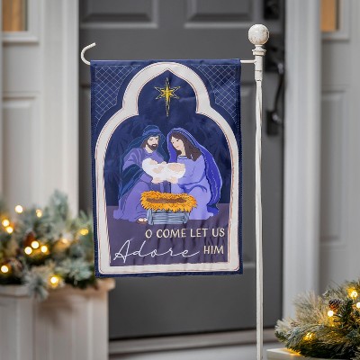 Evergreen Come Let Us Adore Him Applique Garden Flag 12 x 18 Inches Indoor Outdoor Decor