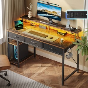 Greenstell 39/47/55 inch L-Shaped Computer Desk with Monitor Stand, LED Lighted Gaming Desk with Power Outlet and Drawer - 1 of 4