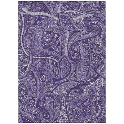 Purple Lavender And Silver Paisley Washable Indoor Outdoor Area Rug
