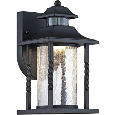 John Timberland Outdoor Wall Light Fixture LED Black Lantern 11 1/2" Clear Crackled Glass Dusk to Dawn Motion Sensor for House