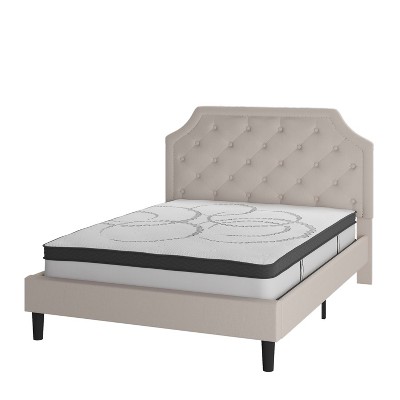 Flash Furniture Brighton Tufted Upholstered Platform Bed with 10 Inch CertiPUR-US Certified Foam and Pocket Spring Mattress