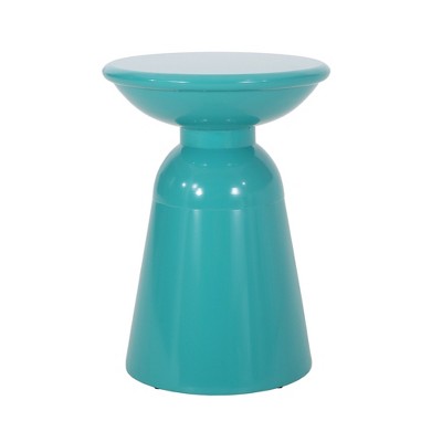 GlasFlength Patio End Tables, Outdoor Metal Side Table, Round Accent Table with Weather Resistant, Garden Patio Furniture, Blue 15"*15"*20.75"