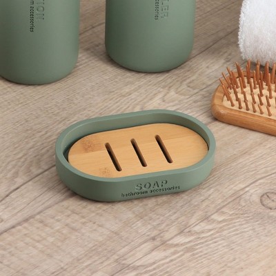 Evideco French Home Goods Chic Polyresin Soap Dish with Draining Bamboo Insert