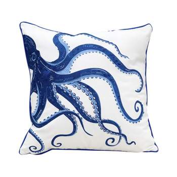 RightSide Designs Blue Octopus Embroidered Indoor Outdoor Throw Pillow