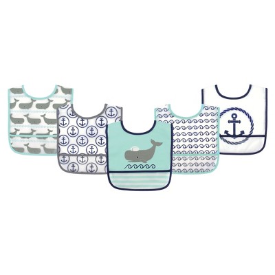 Hudson Baby Infant Boy Waterproof PEVA Bibs 5pk, Whale, One Size