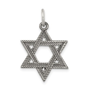 Black Bow Jewelry Sterling Silver Antiqued Textured Star of David Charm or Pendant - 1 of 4