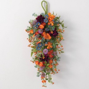 Sullivans Artificial Dahlia Mix Polyester Swag 26"H Green - 1 of 1