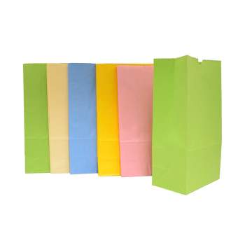 Hygloss Gusseted Flat Bottom Paper Bags, Size #6, Bright Assorted