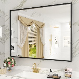 Apmir H Rectangular High-Strength Tempered Glass and Aluminum Alloy Framed French Cleat Mounted Wall Decor Bathroom Vanity Mirror in Matte Black - 1 of 4