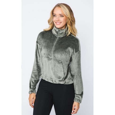 90 Degree By Reflex Womens Double Butter Half Zip Cinched Hem Cropped  Pullover - Mulled Basil - X Large : Target