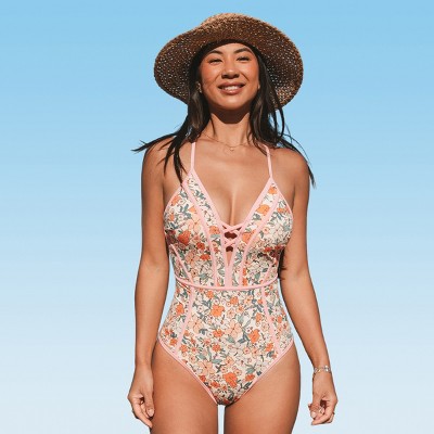 Women's Elegant Floral One-Piece Swimsuit with Criss-Cross Front Detail - Cupshe