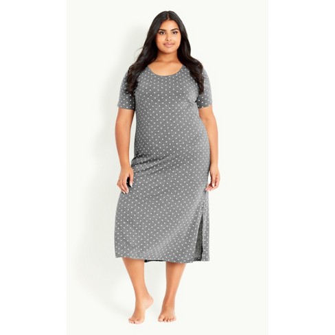 Evans | Women's Plus Size Heart Night Dress - Grey - 22w/24w : Target