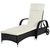 Resenkos Wicker Outdoor Chaise Lounge, 5-Level Adjustable Backrest PE Rattan, With Wheels, Cushion & Headrest, Dark Coffee, Cream White - 2 of 4