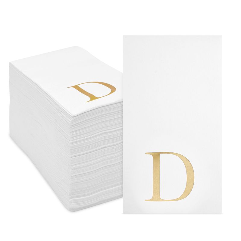Sparkle and Bash 100 Pack Gold Foil Initial Letter D White Monogram Paper Napkins for Dinner Party, 4 x 8 In, 1 of 8