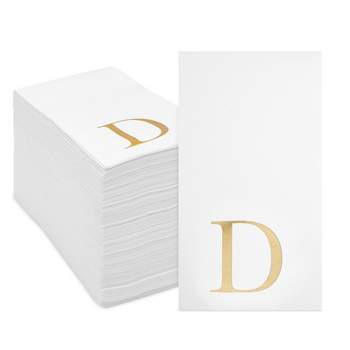 Sparkle and Bash 100 Pack Gold Foil Initial Letter D White Monogram Paper Napkins for Dinner Party, 4 x 8 In