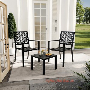 Indoor 3 Piece Patio Bistro Set, Stackable Patio Furniture Set for 2, Outdoor Bistro Set w/ A Coffee Table and 2 Chairs, Metal Conversation Set - 1 of 4